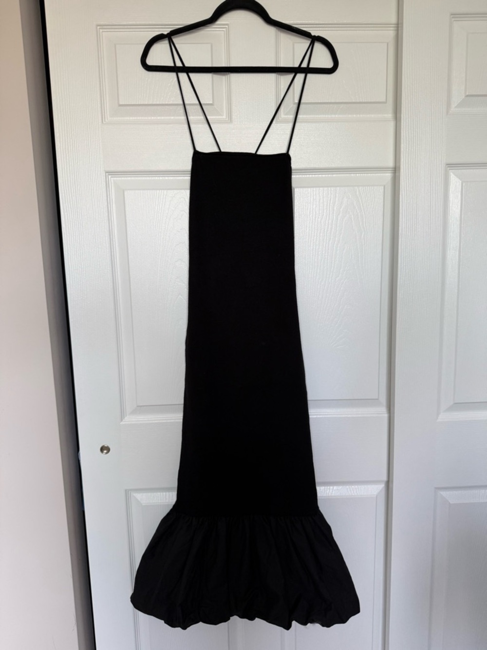 Commense Black Spaghetti-Strap Maxi Dress with Ruffle Hem